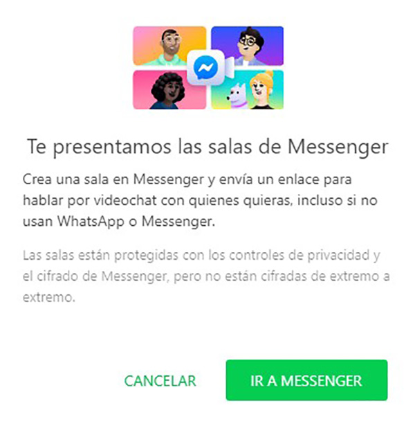 redirigirte a mensanger para hacer videollamada